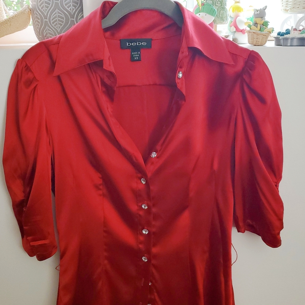 BeBe Sweet Bright Red Silk Top Size XS